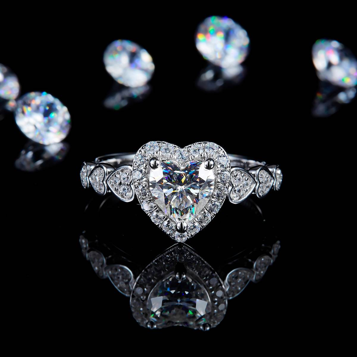 Heart Round Bag Women's Ring S925 Silver Plated Platinum Customized Selection Main Stone Moissanite 1.0ct/Side Stone Cubic Zirconia