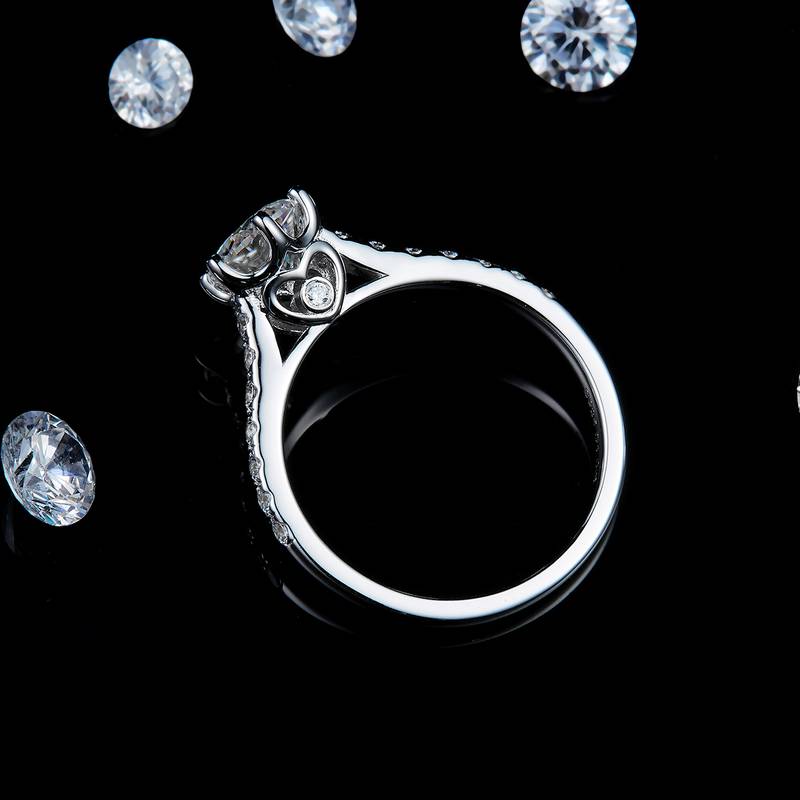 直臂微镶六爪Women's RingS925银镀白金定制选款主石Moissanite1.0ct/副石高碳钻