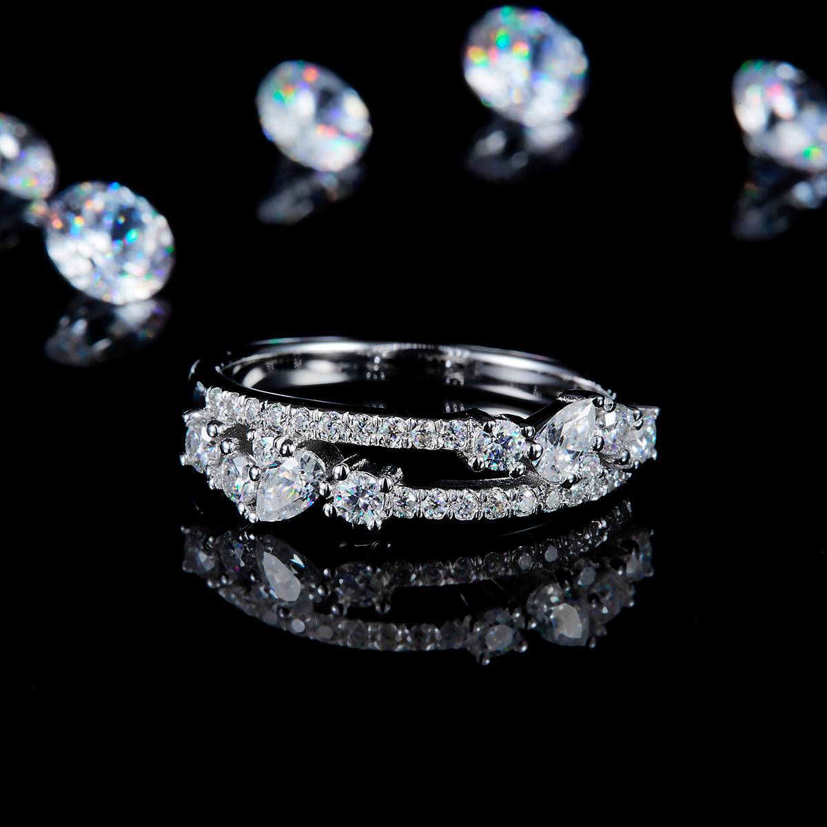 Pearl Broken Diamond Ring Women's Ring S925 Silver Plated Platinum Customized Selection Side Stone Moissanite 0.9ct