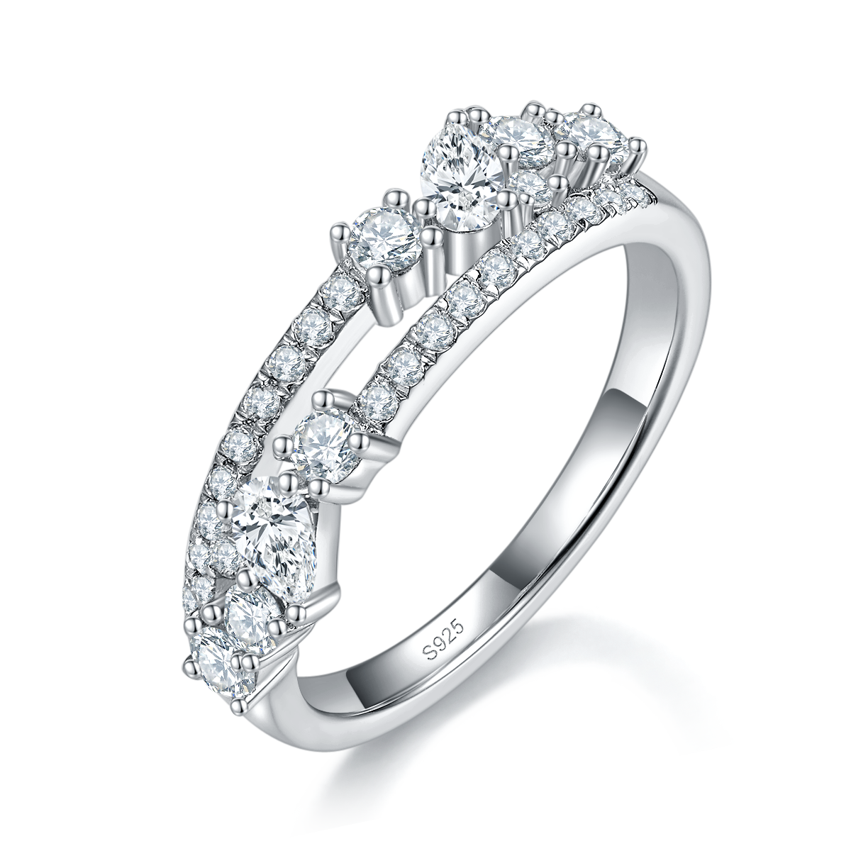 Pearl Broken Diamond Ring Women's Ring S925 Silver Plated Platinum Customized Selection Side Stone Moissanite 0.9ct