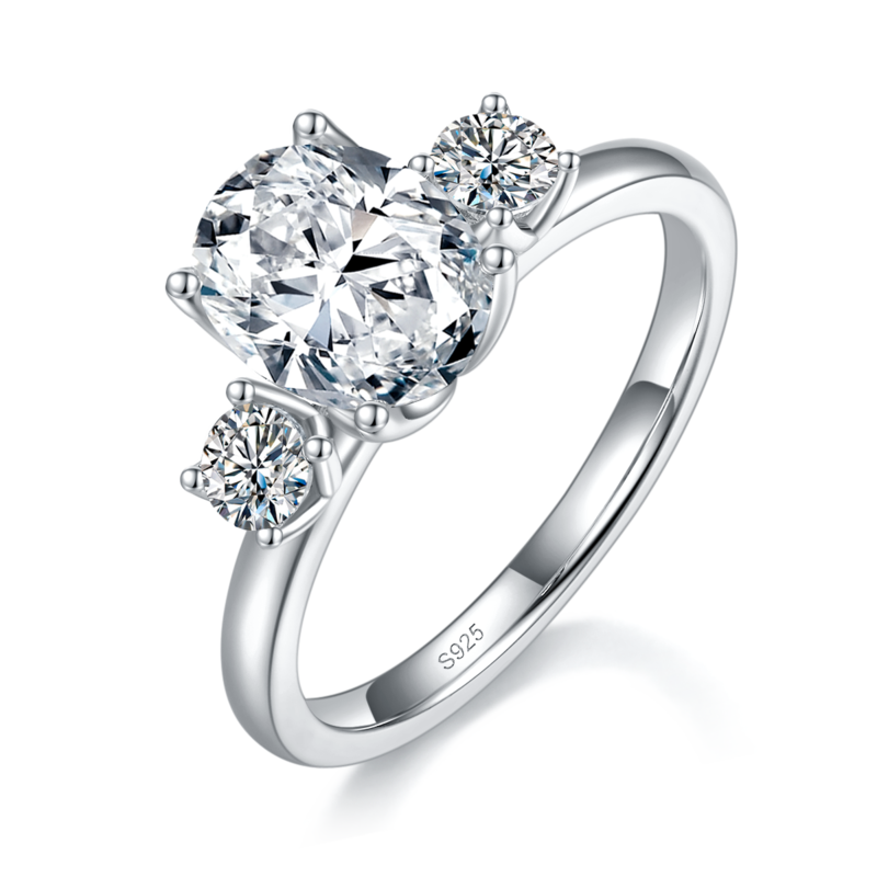 蛋形三石Women's RingS925银镀白金定制选款Moissanite2.0ct