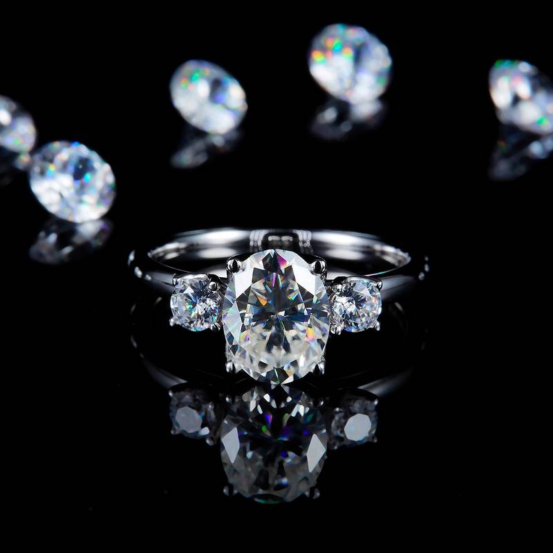 蛋形三石Women's RingS925银镀白金定制选款Moissanite2.0ct