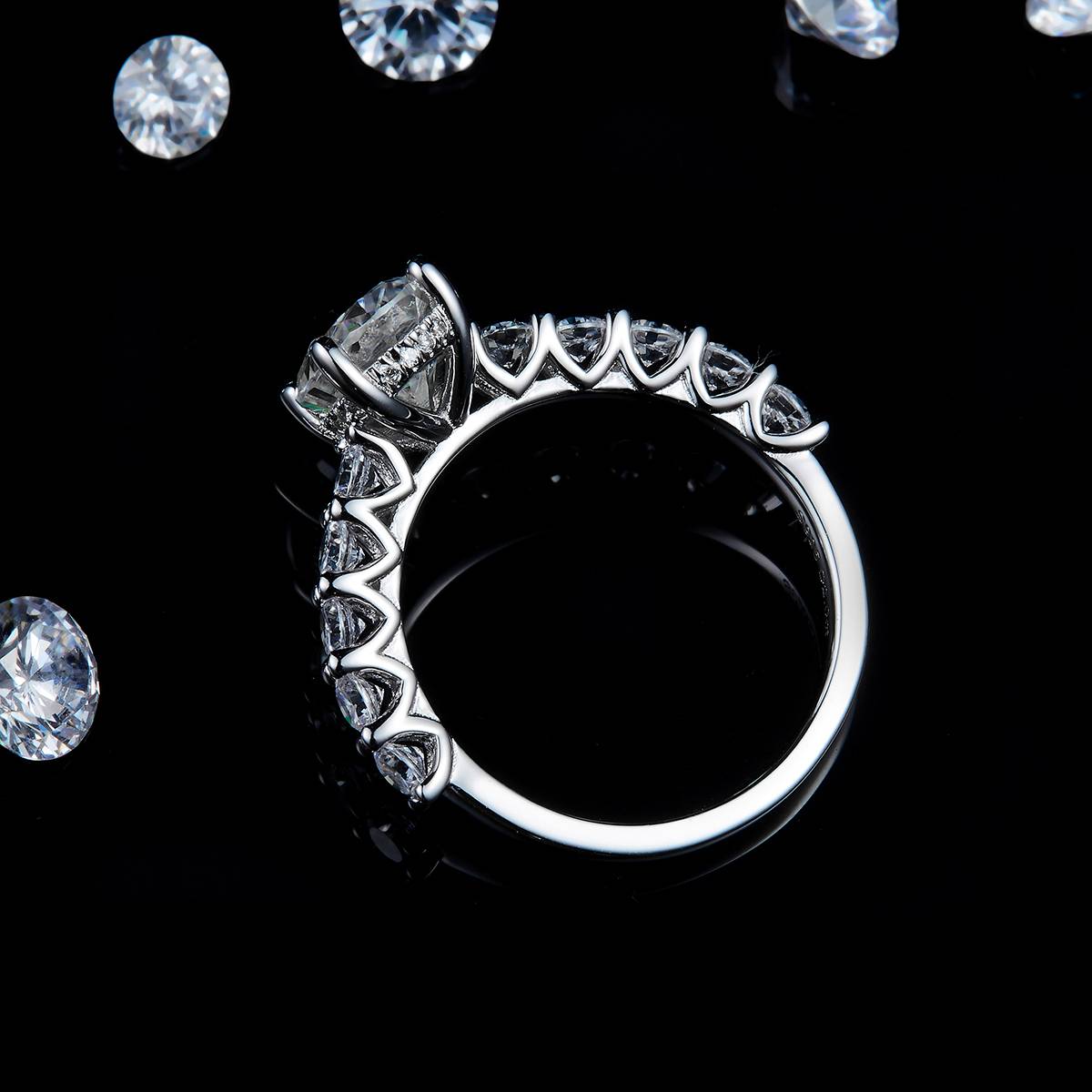 Full Diamond Oval Women's Ring S925 Silver Plated Platinum Customized Selection Main Stone Moissanite 2.0ct/Side Stone Cubic Zirconia