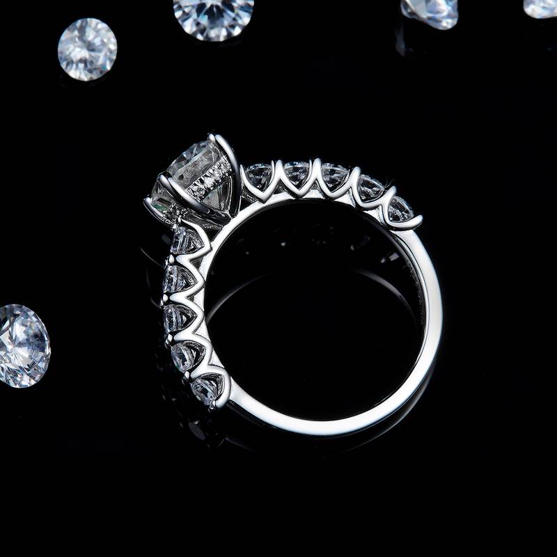 满钻蛋形女戒S925银镀白金定制选款主石莫桑钻2.0ct/副石高碳钻