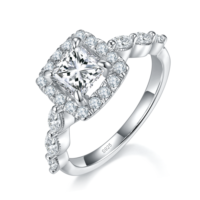 Affordable Luxury公主方钻Women's RingS925银镀白金定制选款主石Moissanite1.0ct/副石高碳钻