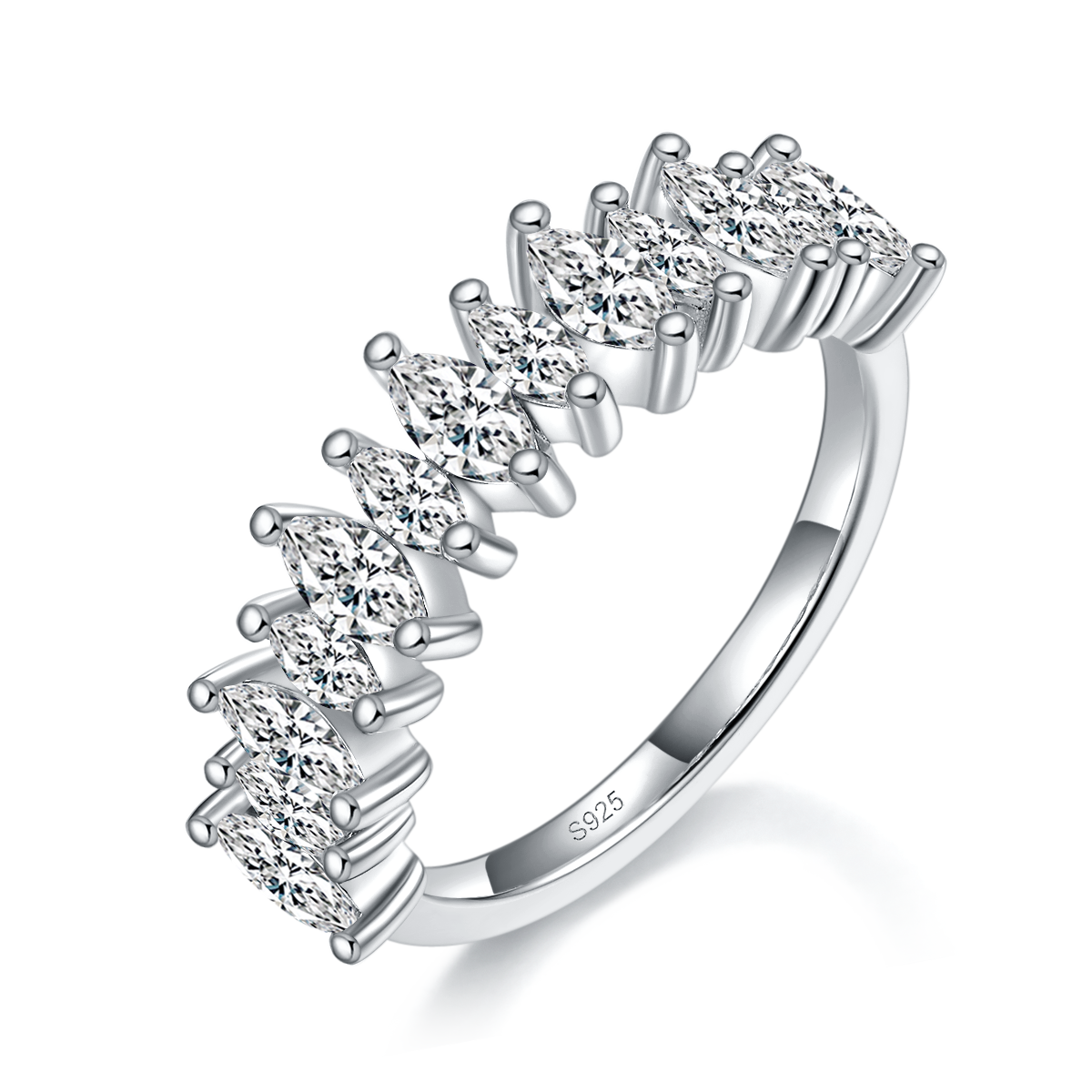 马眼钻排戒女戒S925银镀白金定制选款副石莫桑钻2.0ct