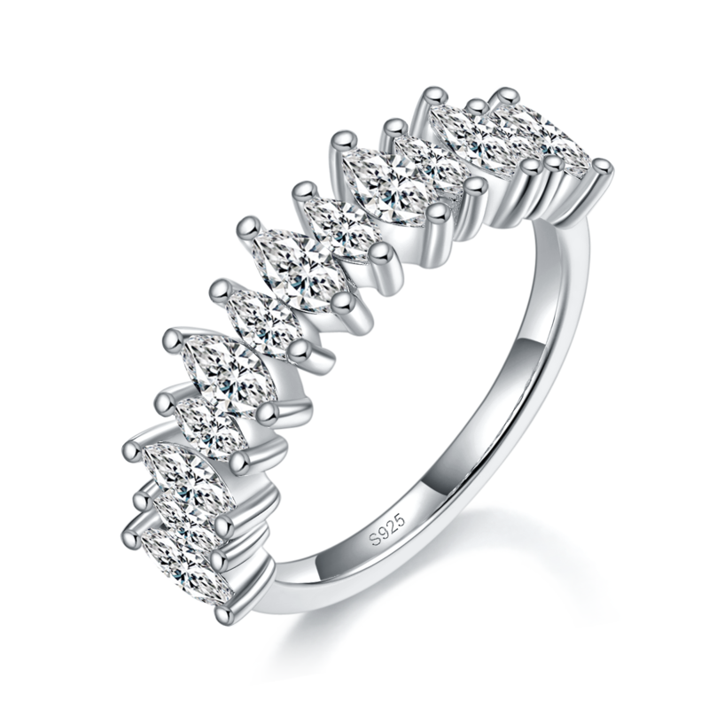 马眼钻排戒Women's RingS925银镀白金定制选款副石Moissanite2.0ct