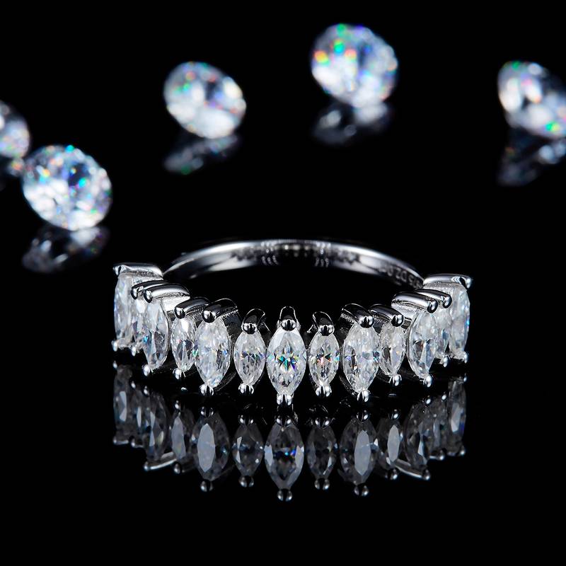 马眼钻排戒Women's RingS925银镀白金定制选款副石Moissanite2.0ct
