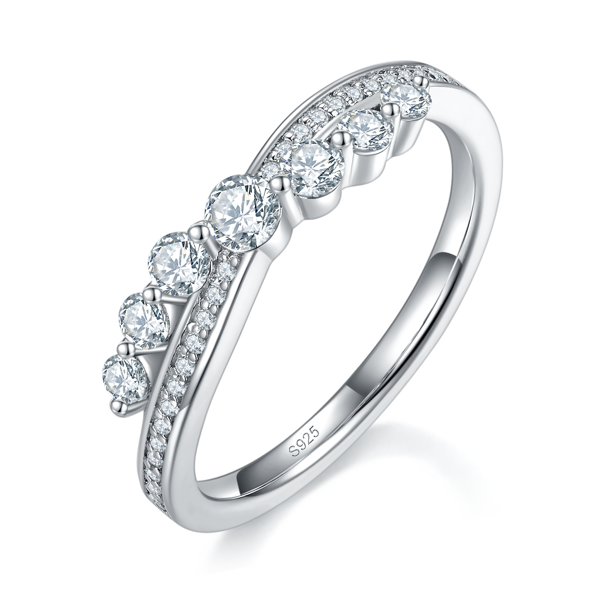 满钻轻奢排戒S925银镀白金定制选款莫桑钻0.45ct