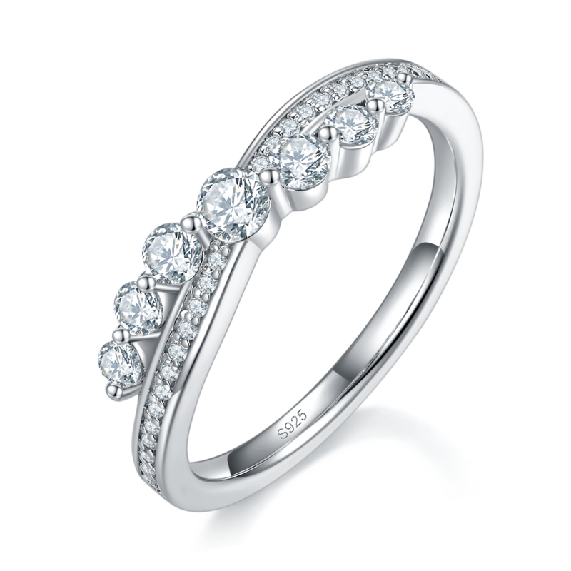 满钻Affordable Luxury排戒S925银镀白金定制选款Moissanite0.45ct