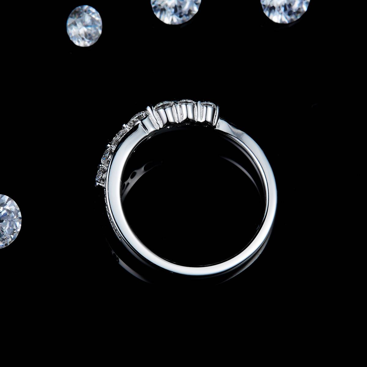 满钻轻奢排戒S925银镀白金定制选款莫桑钻0.45ct