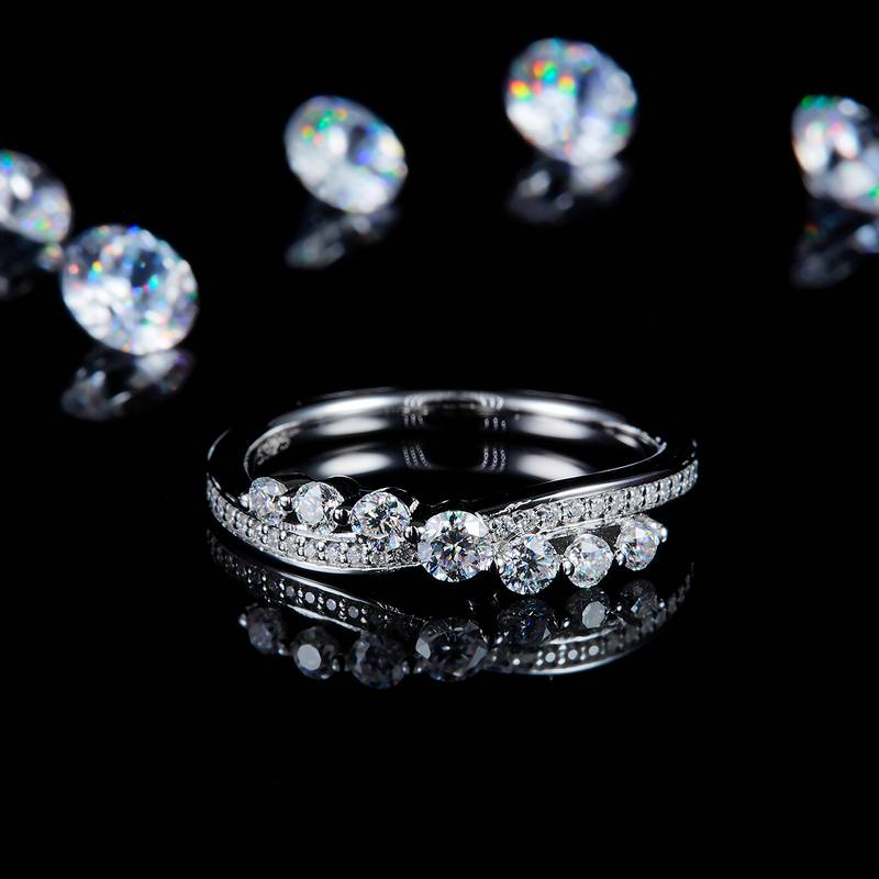 满钻Affordable Luxury排戒S925银镀白金定制选款Moissanite0.45ct
