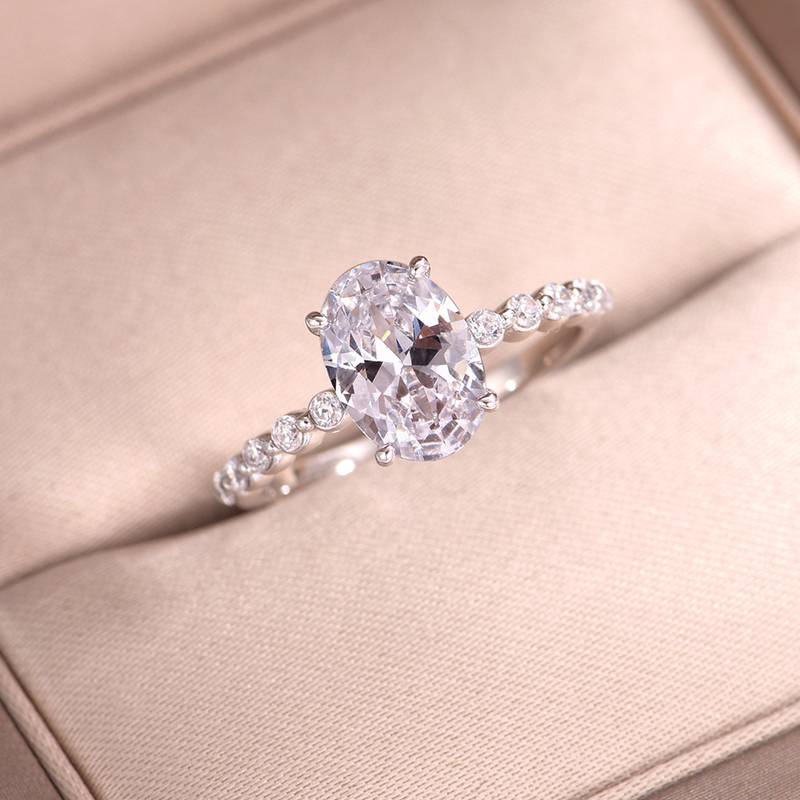 MR0157款S25银镀18K白金蛋形MoissaniteExquisiteWomen's Ring主石2.5ct/10*7mmmm