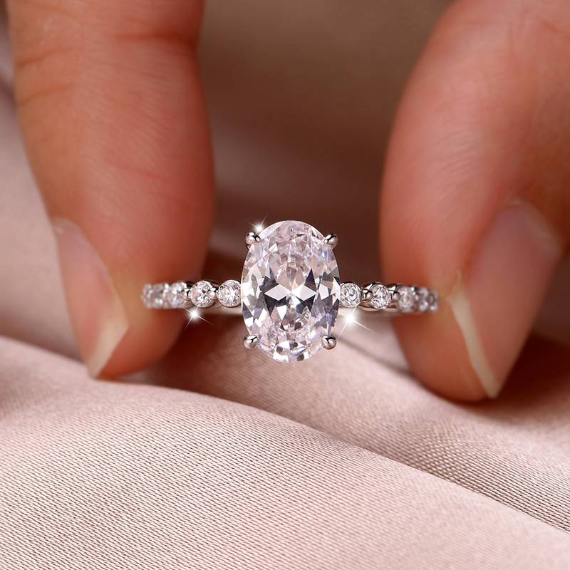 MR0157款S25银镀18K白金蛋形MoissaniteExquisiteWomen's Ring主石2.5ct/10*7mmmm