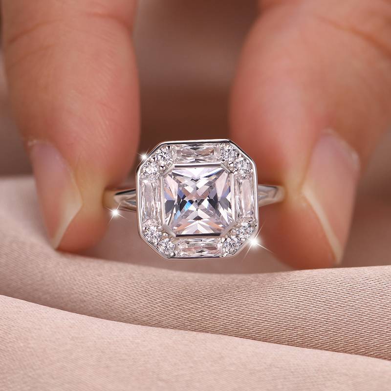 MR0159款S25银镀18K金正八角形Moissanite个性Women's Ring主石2.0ct/7.0mm