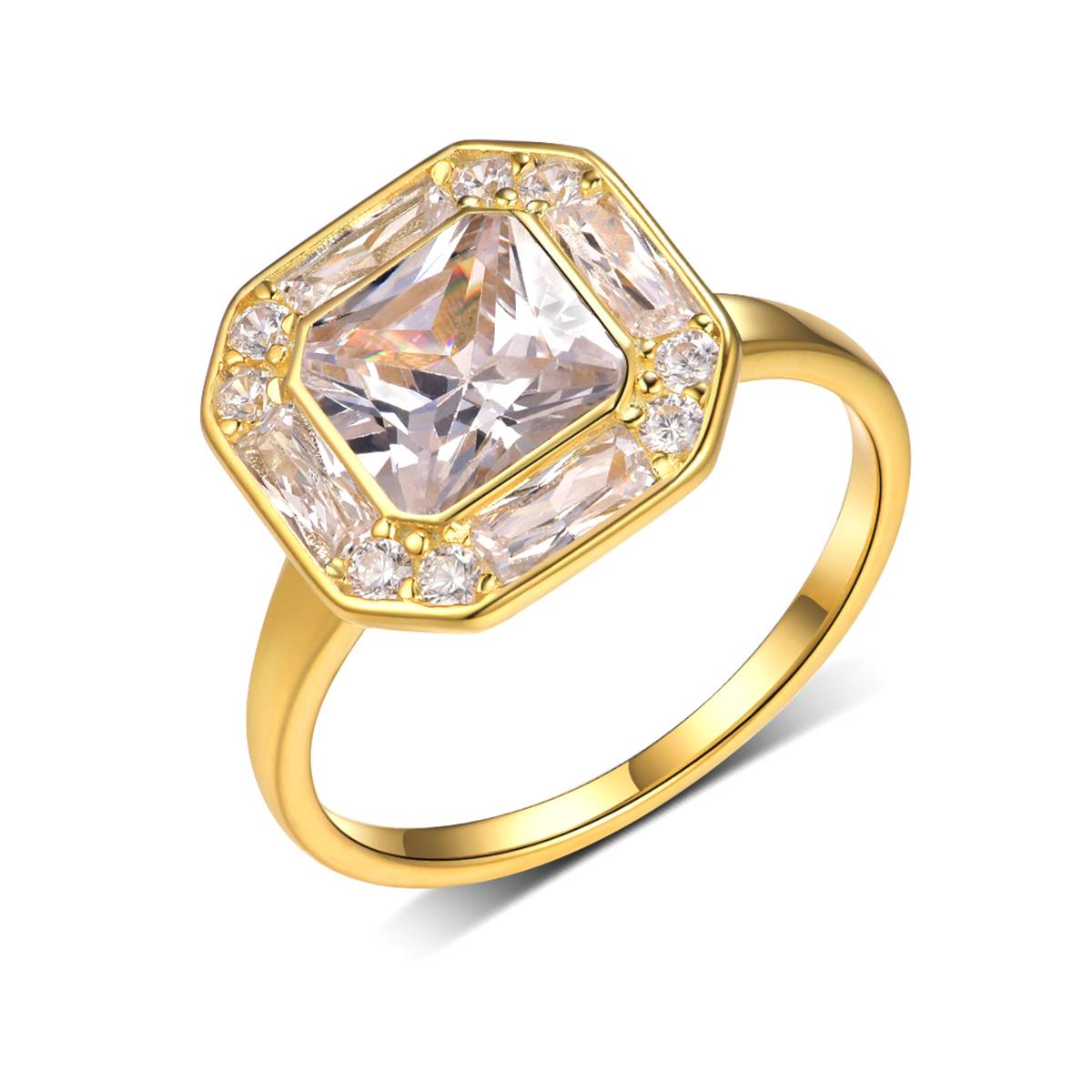 MR0159款S25银镀18K金正八角形莫桑钻个性女戒主石2.0ct/7.0mm