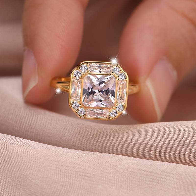 MR0159款S25银镀18K金正八角形Moissanite个性Women's Ring主石2.0ct/7.0mm