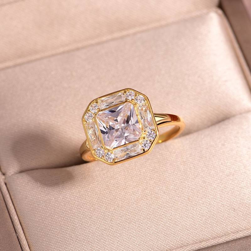 MR0159款S25银镀18K金正八角形Moissanite个性Women's Ring主石2.0ct/7.0mm