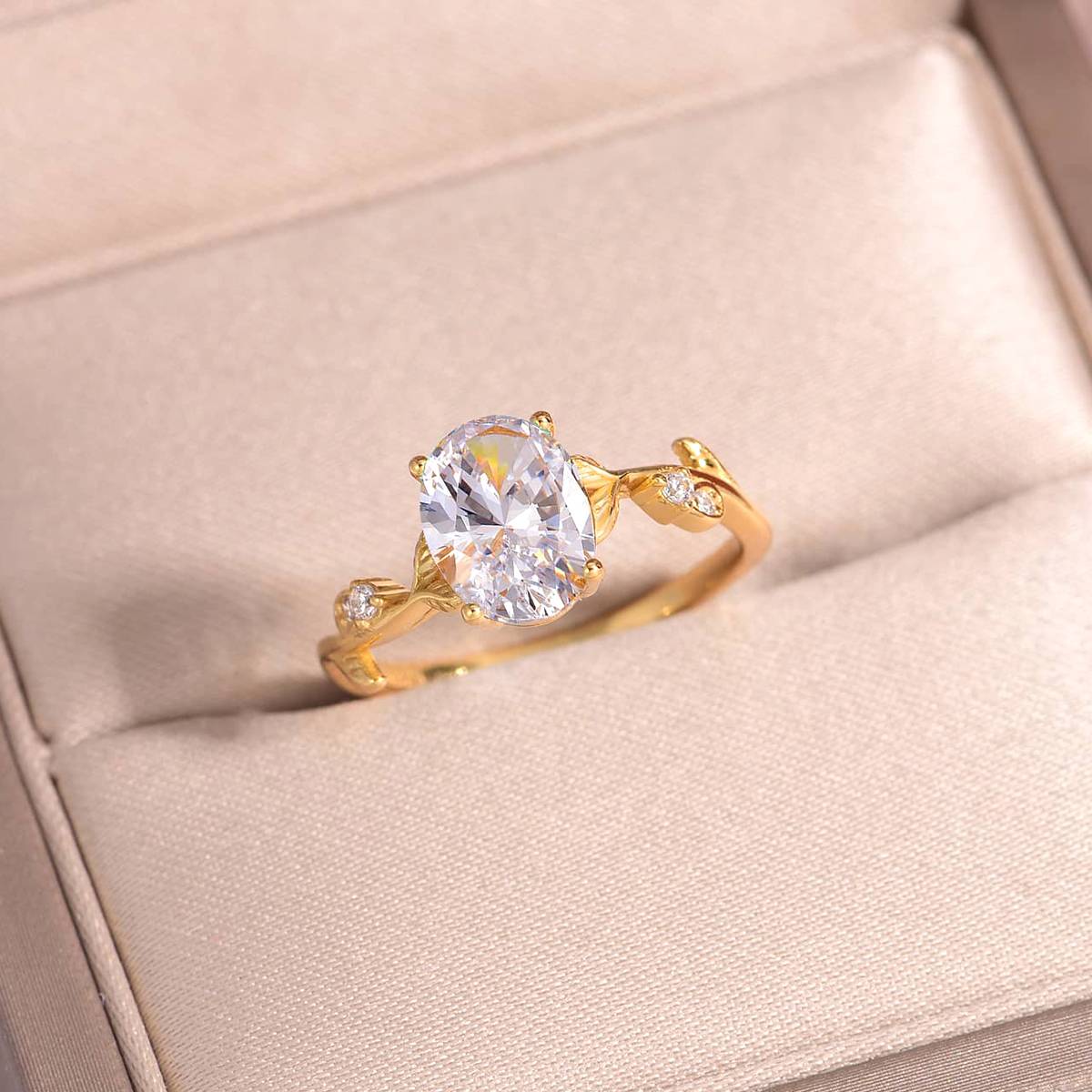 MR0162款S25银镀18K黄金蛋形莫桑钻枝叶款女戒主石2.0ct/9*7mm