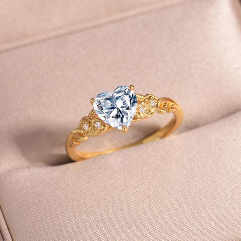 MR0163款S25银镀18K黄金心形Moissanite藤蔓花朵Women's Ring主石1.5ct/7.0mm