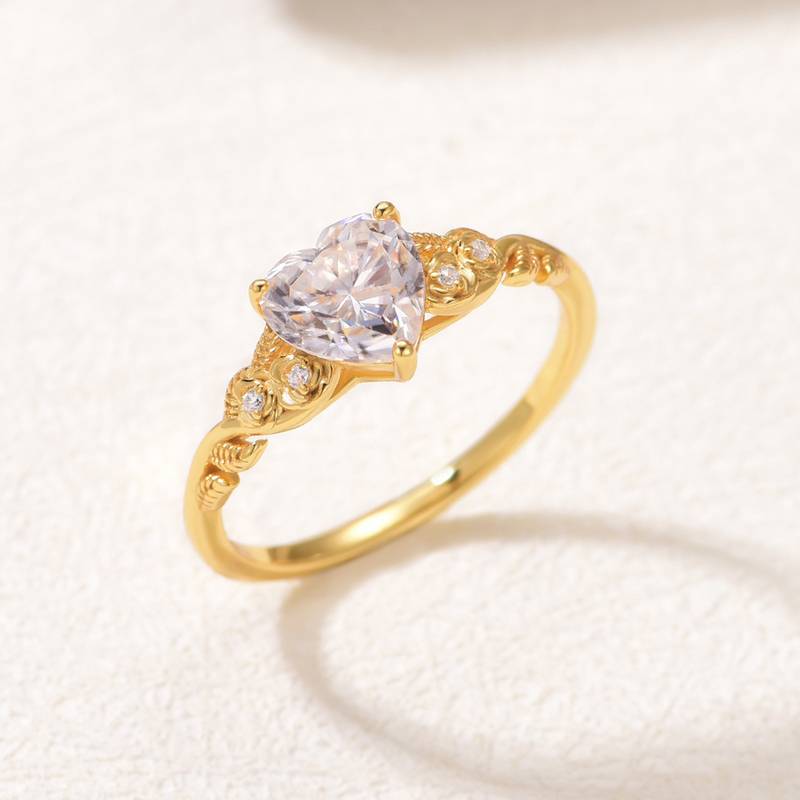 MR0163款S25银镀18K黄金心形Moissanite藤蔓花朵Women's Ring主石1.5ct/7.0mm