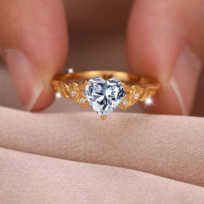 MR0163款S25银镀18K黄金心形Moissanite藤蔓花朵Women's Ring主石1.5ct/7.0mm