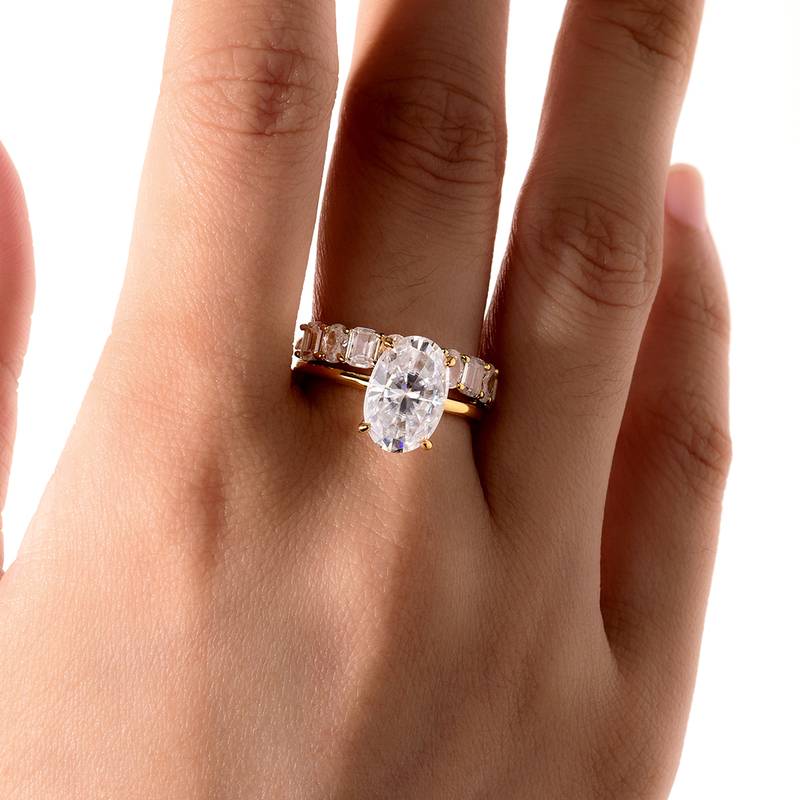 MR0165款S25银镀18K黄金蛋形莫桑钻豪华女套戒主石4.5ct/12*8mm