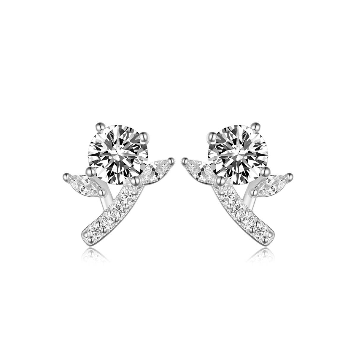 ME0026款S25银镀18K黄金Moissanite小花Stud Earring1.0ct