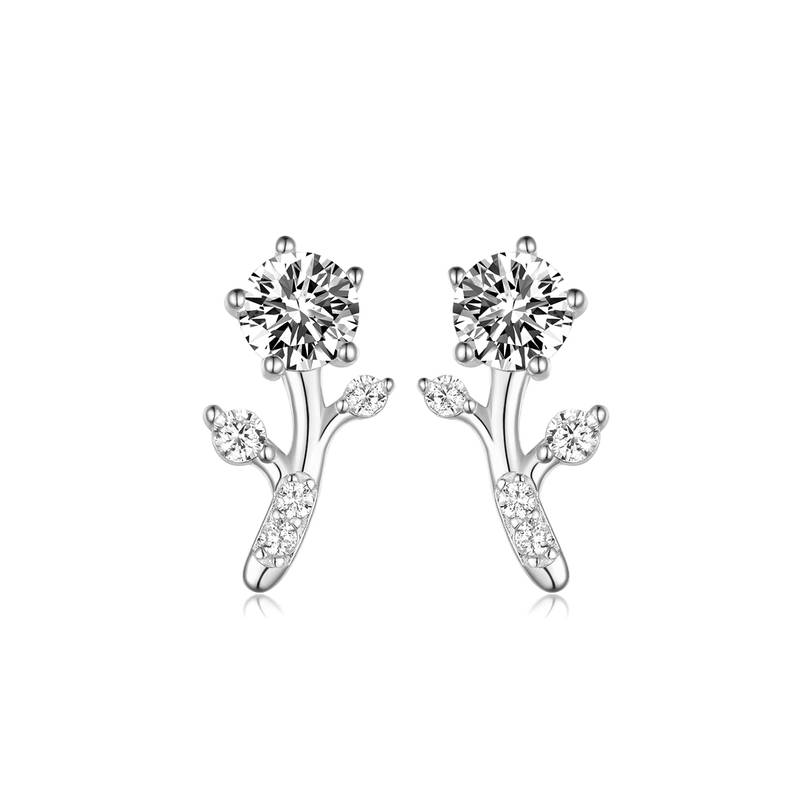ME0027款S25银镀18K黄金Moissanite小花Stud Earring1.0ct