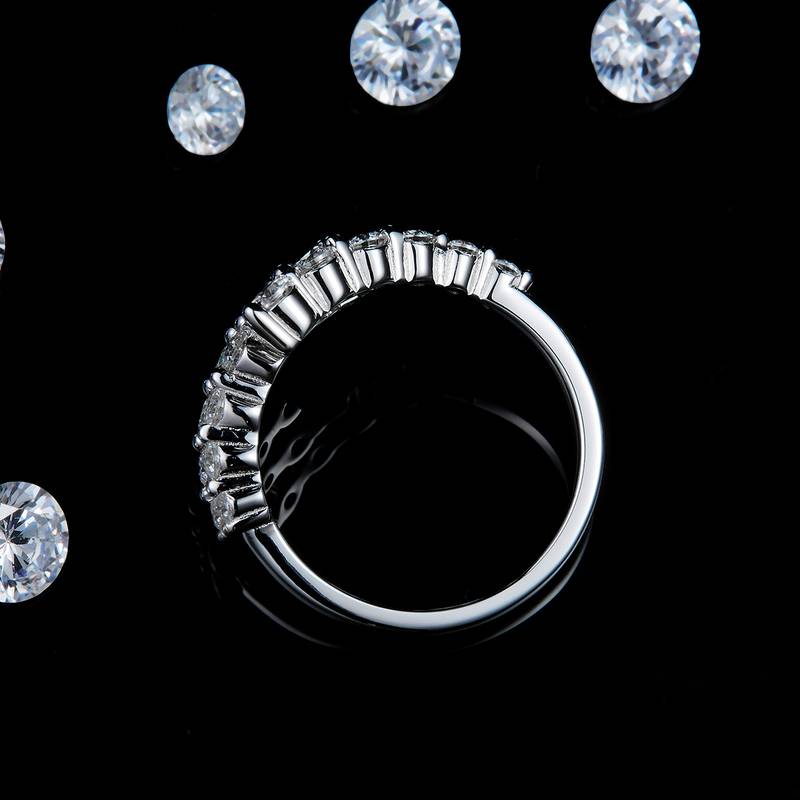 开口三排碎钻Women's RingS925银镀白金定制选款Moissanite0.99ct
