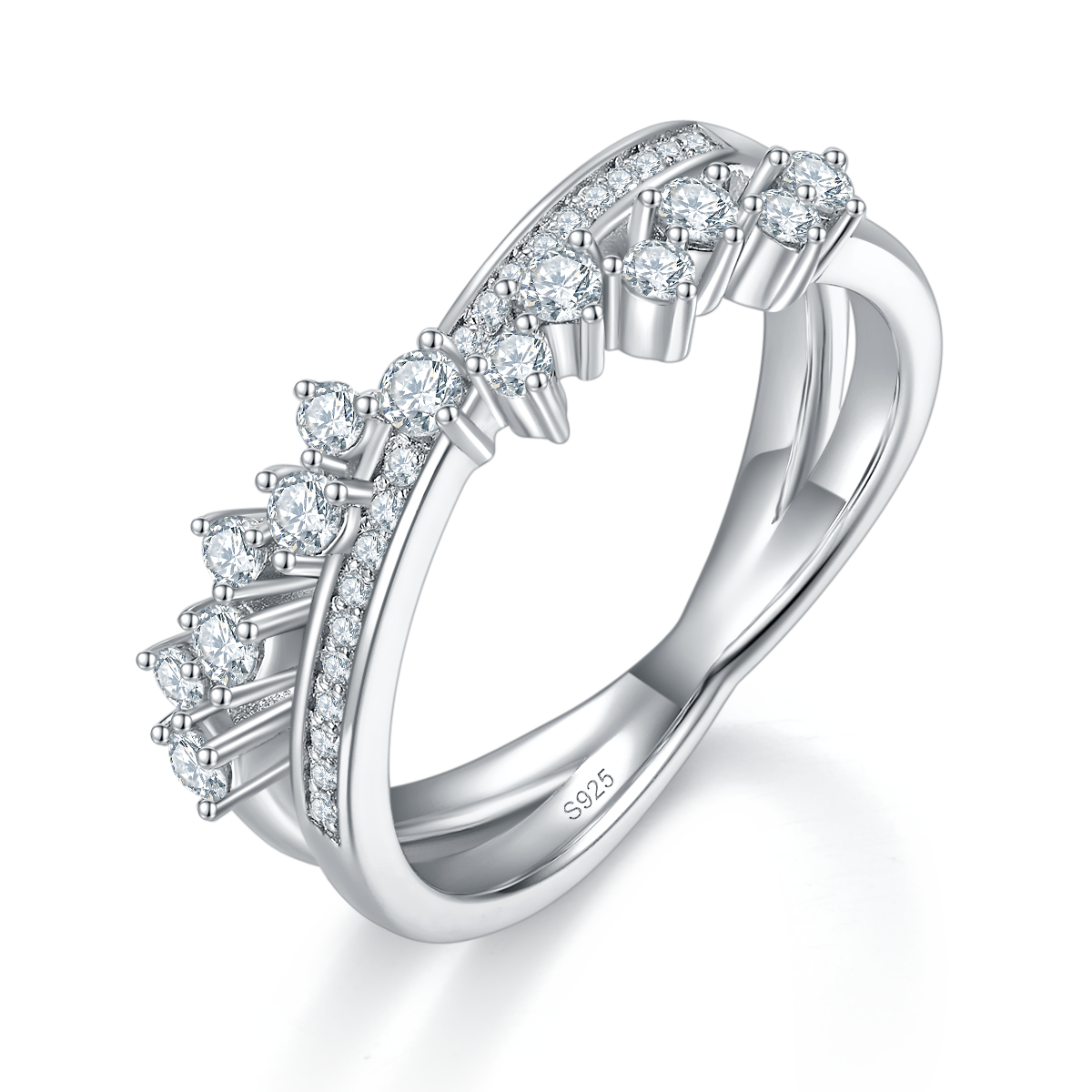 X-shaped ring S925 silver plated platinum customized option Side Stone Moissanite 0.5ct