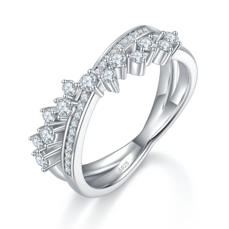 X形排戒S925银镀白金定制选款副石Moissanite0.5ct