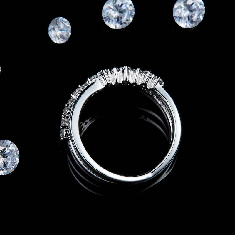 X形排戒S925银镀白金定制选款副石Moissanite0.5ct