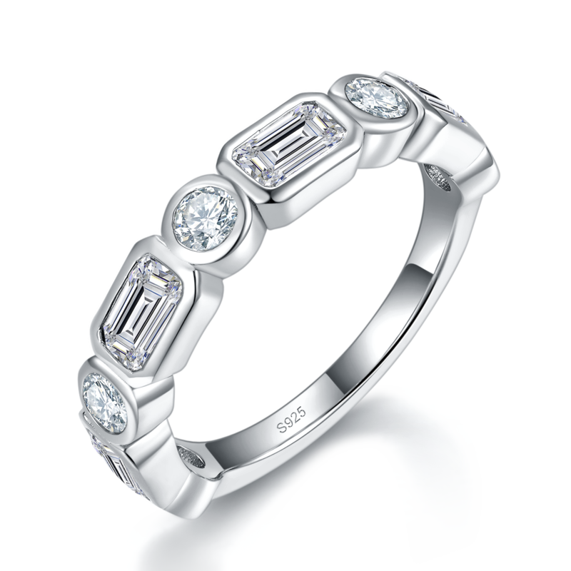 异形钻拼接排戒Women's RingS925银镀白金定制选款副石Moissanite2.5ct