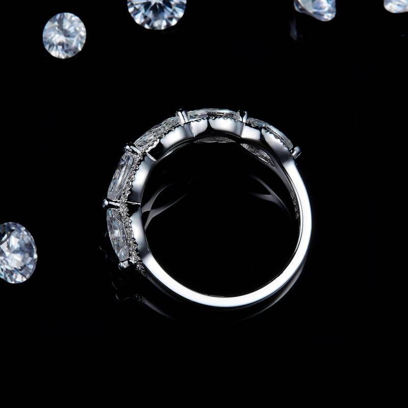 马眼钻排戒Women's RingS925银镀白金定制选款副石Moissanite1.83ct