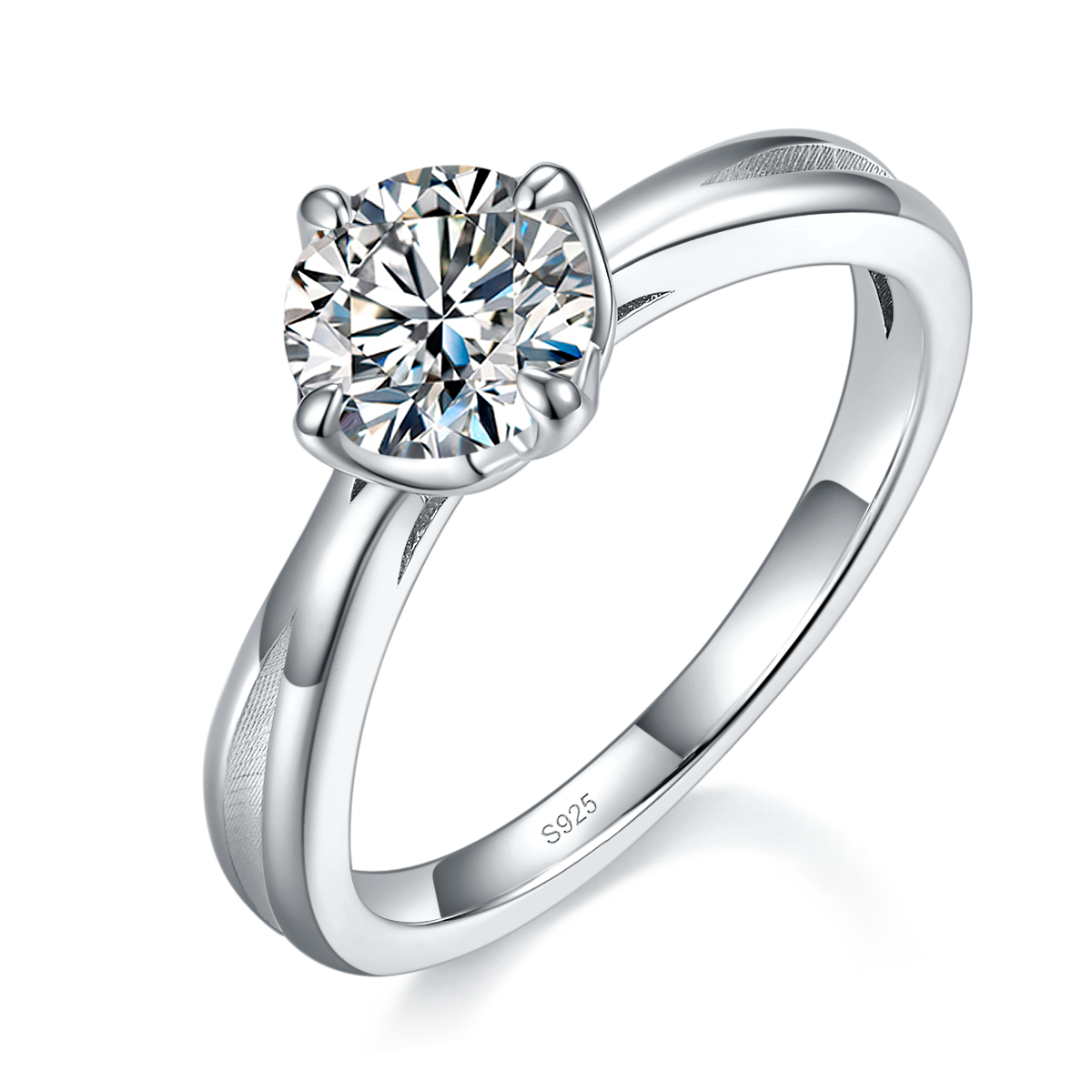 光臂四爪女戒S925银镀白金定制选款主石莫桑钻1.0ct