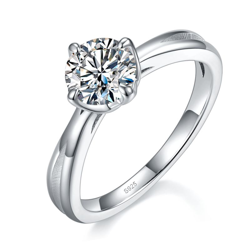 光臂四爪Women's RingS925银镀白金定制选款主石Moissanite1.0ct