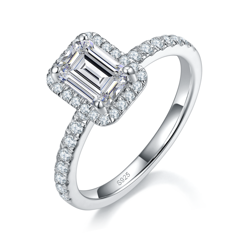 祖母切Women's RingS925银镀白金定制选款主石Moissanite1.0ct/副石高碳钻