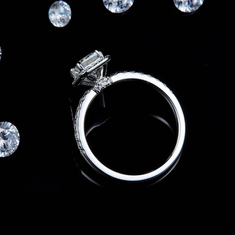 祖母切Women's RingS925银镀白金定制选款主石Moissanite1.0ct/副石高碳钻