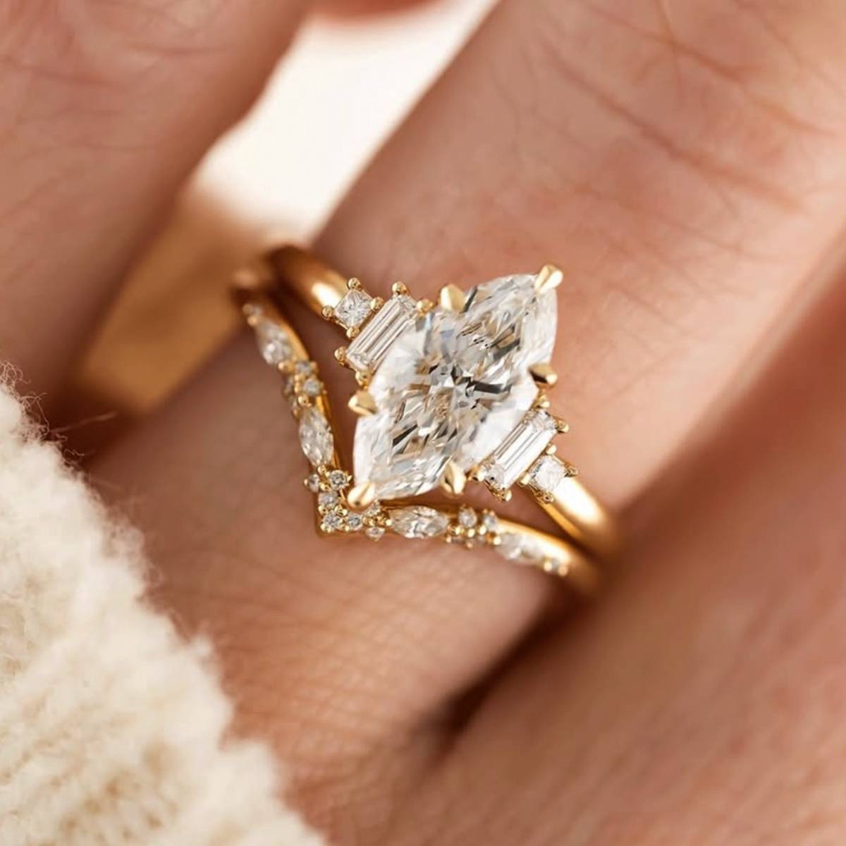 MR0170款S25银镀18K黄金马眼形MoissaniteExquisite女套戒主石2.0ct/12*6mmmm