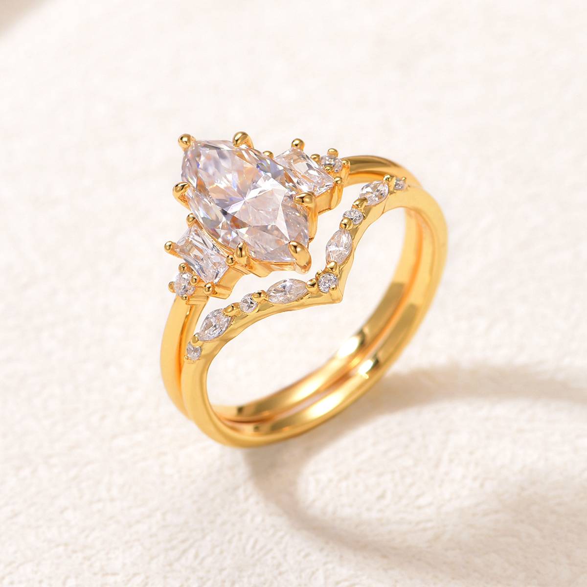 MR0170款S25银镀18K黄金马眼形MoissaniteExquisite女套戒主石2.0ct/12*6mmmm