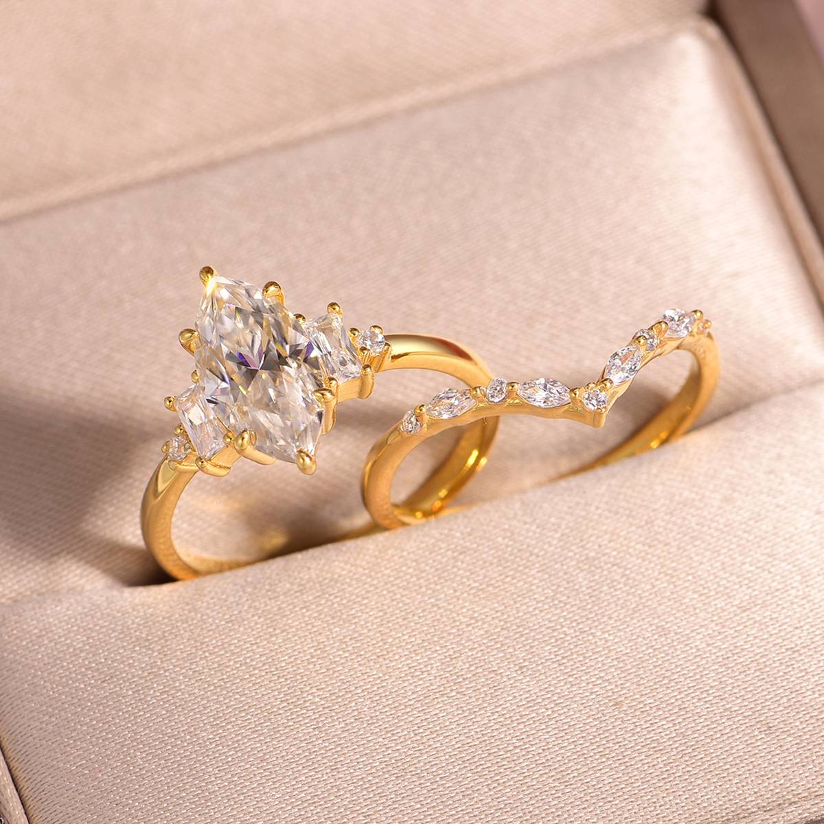MR0170款S25银镀18K黄金马眼形MoissaniteExquisite女套戒主石2.0ct/12*6mmmm
