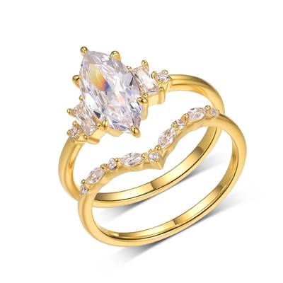 MR0170 S25 Silver Plated 18Yellow Gold Marquise Shaped Moissanite Exquisite Bridal Set Ring Main Stone 2.0ct/12 * 6mm