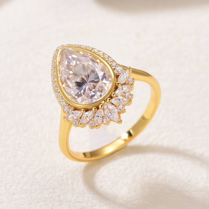 MR0179款S25银镀18K黄金水滴形Moissanite豪华Women's Ring主石4ct/8*12mmmm