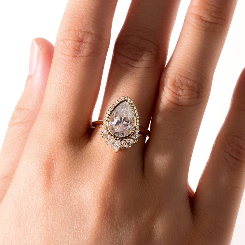 MR0179款S25银镀18K黄金水滴形Moissanite豪华Women's Ring主石4ct/8*12mmmm