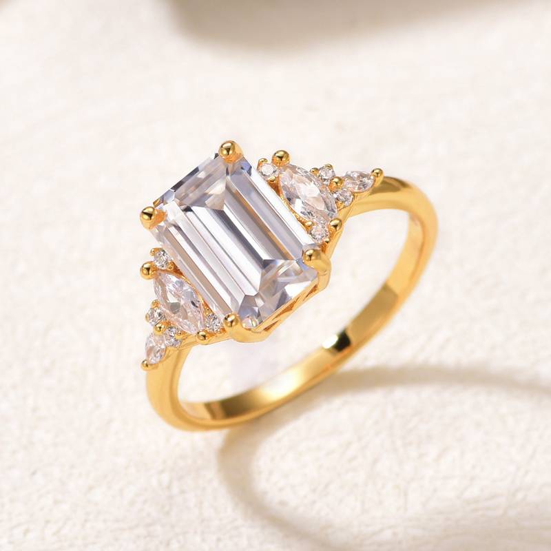 MR0180款S25银镀18K黄金祖母绿切割MoissaniteAffordable LuxuryWomen's Ring主石3.0ct/10*7mmmm