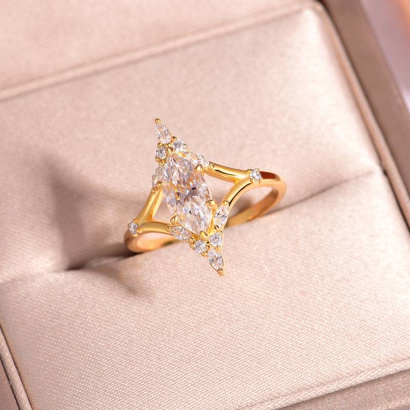 MR0182款S25银镀18K黄金马眼形MoissaniteExquisiteWomen's Ring主石1.0ct/10*5mmmm