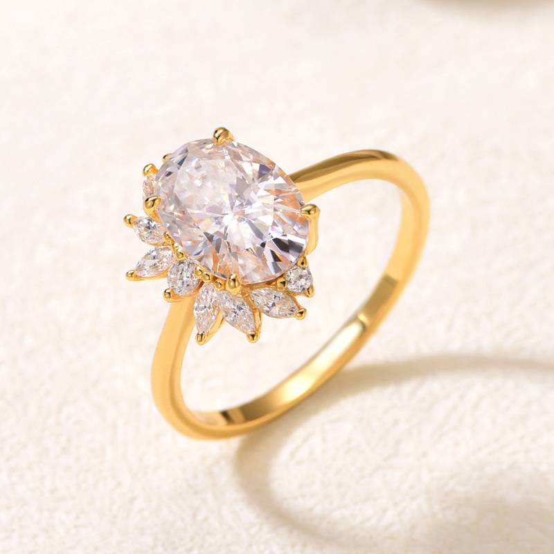 MR0185款S25银镀18K黄金蛋形MoissaniteAffordable LuxuryWomen's Ring主石2.5ct/10*7mmmm