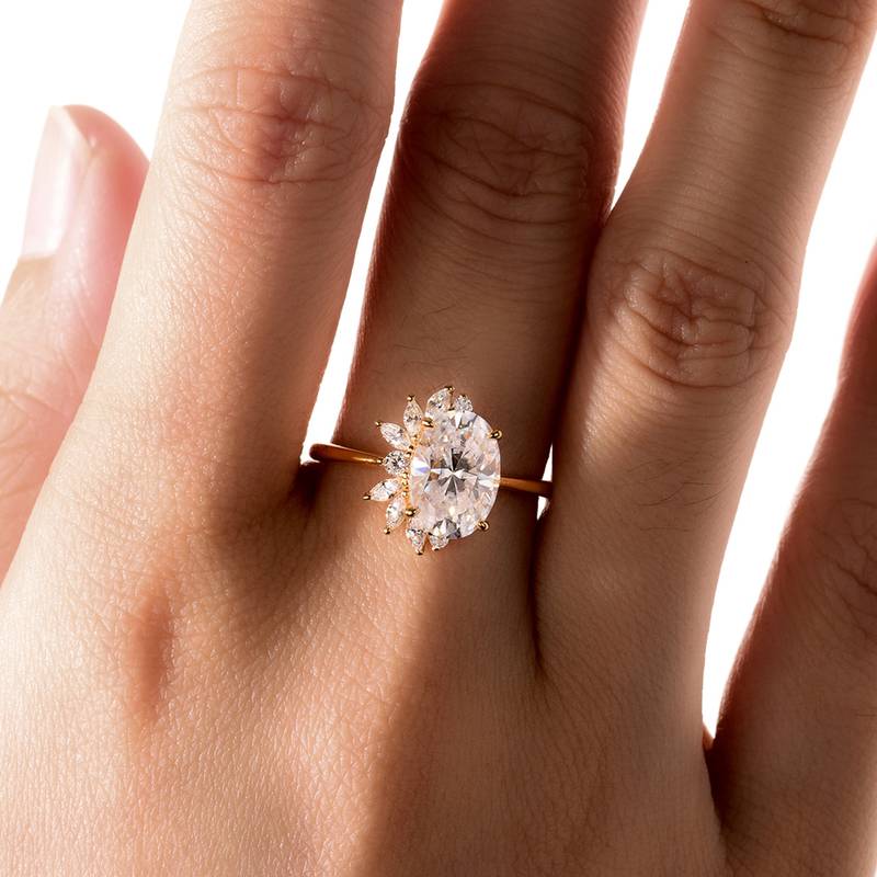MR0185款S25银镀18K黄金蛋形MoissaniteAffordable LuxuryWomen's Ring主石2.5ct/10*7mmmm