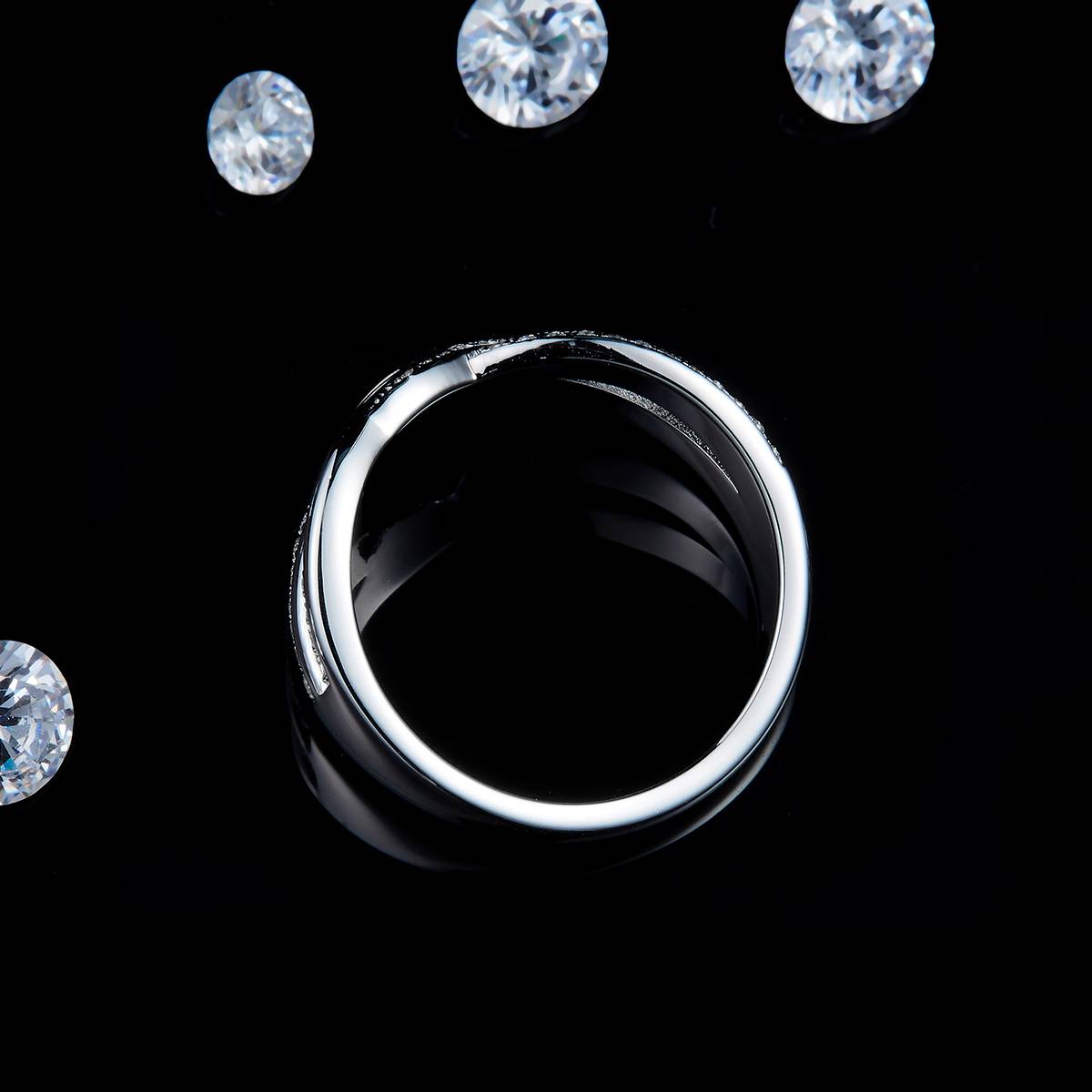 Twisted arm full diamond row ring S925 silver plated platinum customized option Moissanite 0.28ct